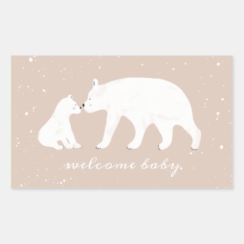 Mama Baby Polar Bear Winter Snow Pink Baby Shower Rectangular Sticker
