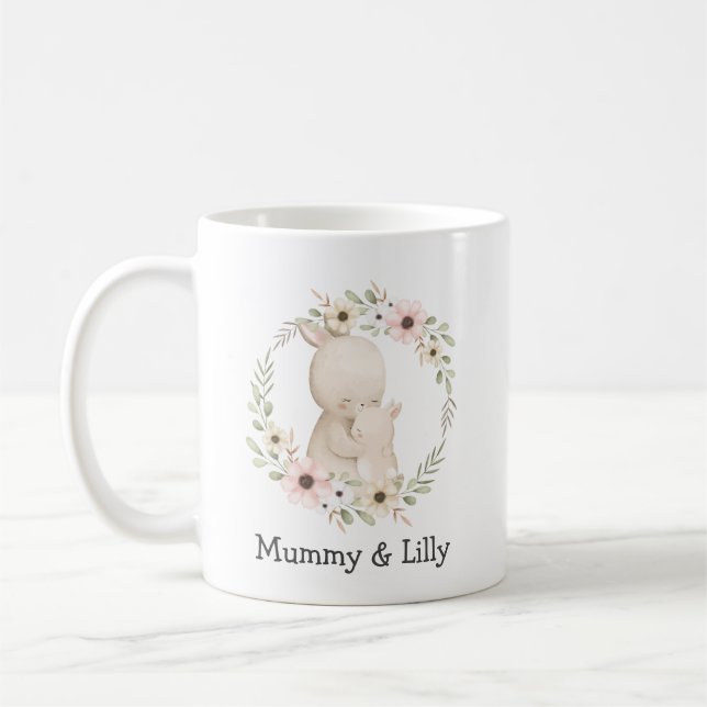 Mama & Baby Rabbit – Personalized Family Coffee Mug (Left)