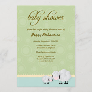 Mama & Baby Sheep Baby Shower Invite: Green Invitation