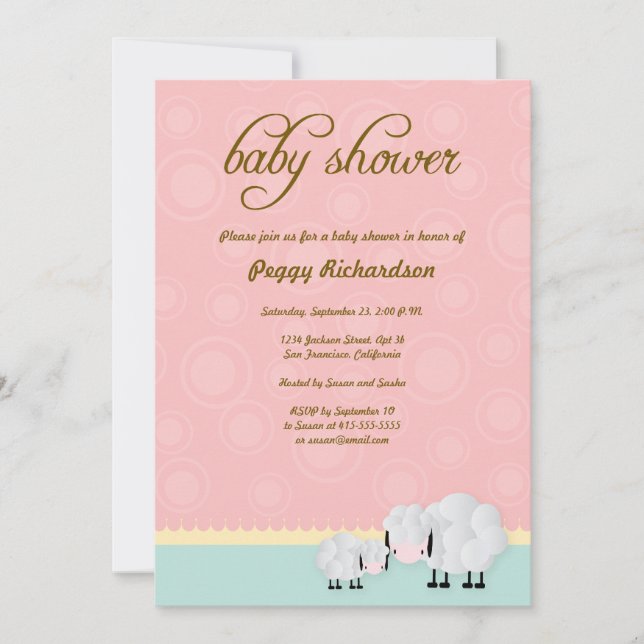 Mama & Baby Sheep Baby Shower Invite: Pink Invitation (Front)