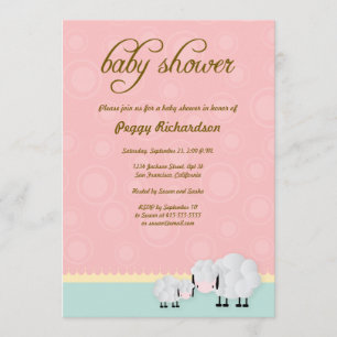 Mama & Baby Sheep Baby Shower Invite: Pink Invitation