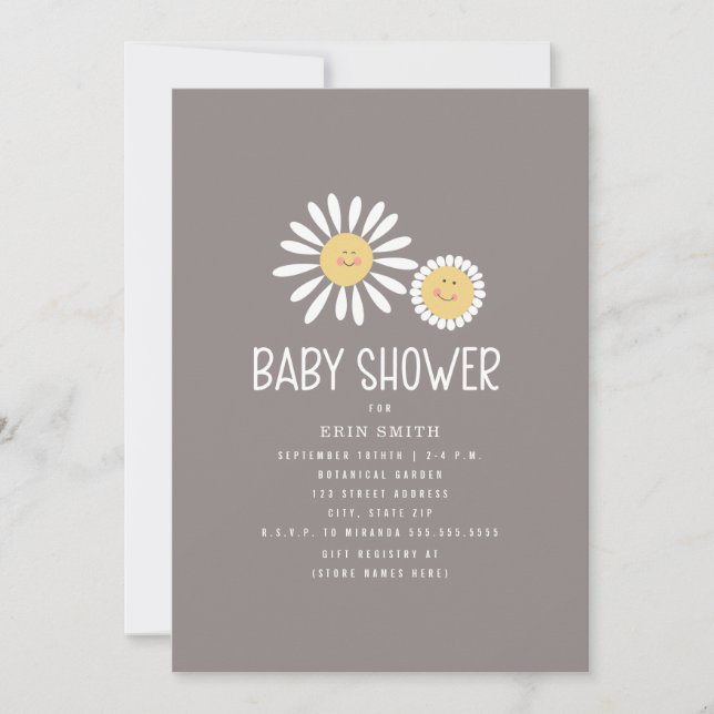Mama Baby Smiling Daisies Amethyst Baby Shower  Invitation (Front)