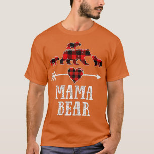 Mama Bear 3 Cubs , Christmas Mama Bear Plaid Pajam T-Shirt
