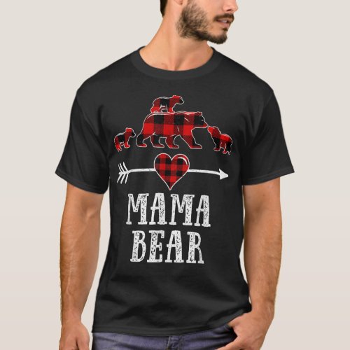 Mama Bear 3 Cubs Shirt Christmas Mama Bear Plaid  T_Shirt
