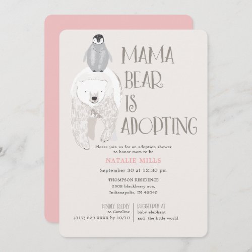 Mama Bear Adoption Pink Girl Baby Shower Invitation