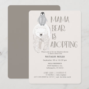 Mama Bear Adoption Taupe Neutral Baby Shower Invitation