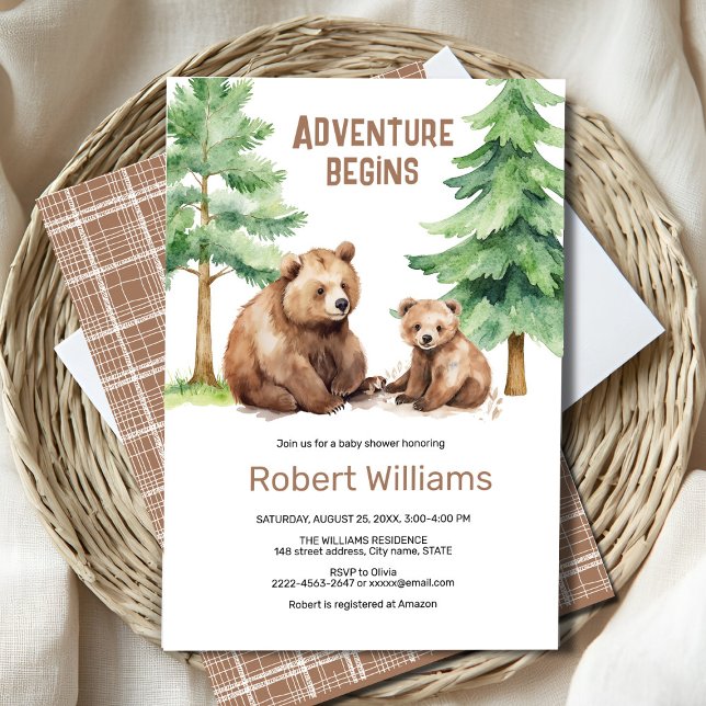 Mama bear adventure awaits baby shower invitation  (“Adorable Watercolor Mama & Baby Bear Invitation – Perfect for a Woodland Baby Shower!”)
