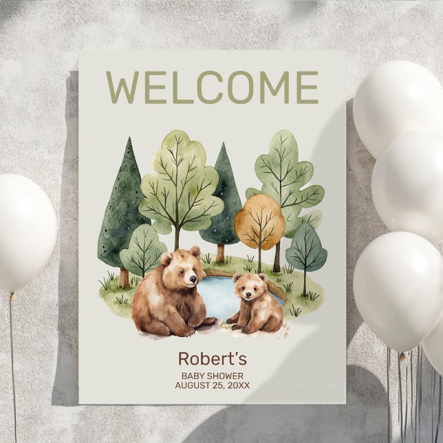 Mama bear adventure awaits baby shower invitation  foam board (Adorable Watercolor Mama & Baby Bear Invitation – Perfect for a Woodland Baby Shower!)