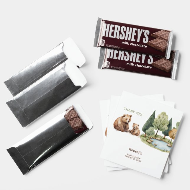 Mama bear adventure awaits baby shower invitation  hershey bar favors (Front)