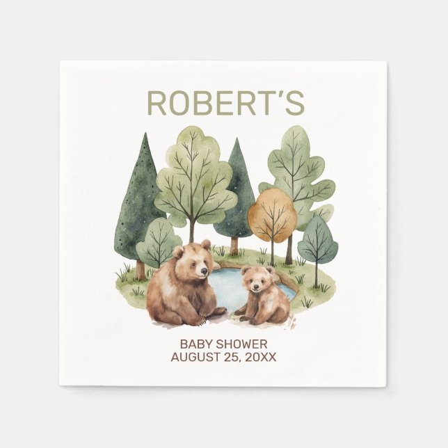 Mama bear adventure awaits baby shower invitation  napkins (Front)
