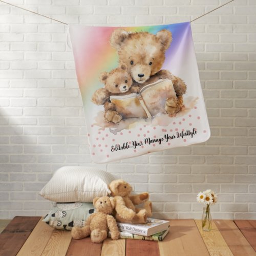 Mama Bear and Baby Bear reading Book Baby Blanket