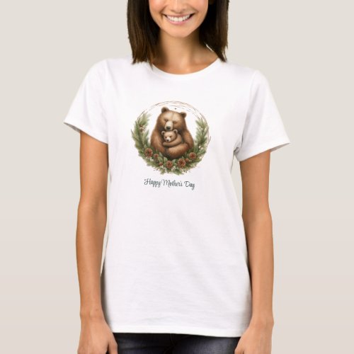 Mama bear and baby bear woodland Mothers Day T_Shirt