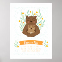 Mama Bear and Baby Birth Stats Nursery Print