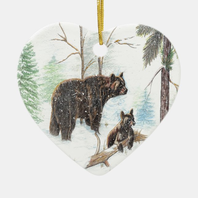 Mama Bear and Baby Ceramic Ornament (Front)
