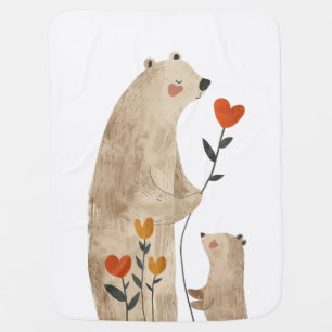 Mama Bear and Cub Illustration Name Baby Blanket