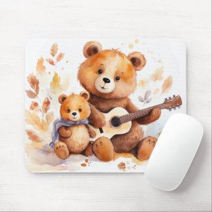 Mama Bear and Cub with Guitar Mouse Pad
