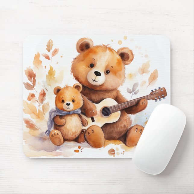 Mama Bear and Cub with Guitar Mouse Pad (With Mouse)