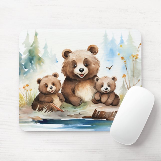 Mama Bear and Cubs  Mouse Pad (With Mouse)