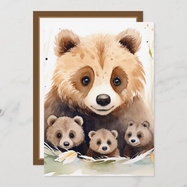 Mama Bear and Cubs Triplet Baby Shower Invitation (Front/Back)