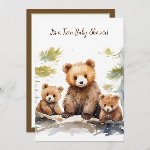 Mama Bear and Cubs Twin Baby Shower Invitation