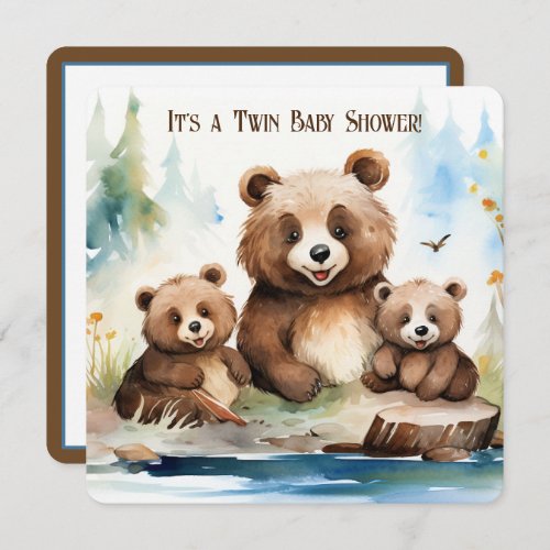 Mama Bear and Cubs Twin Baby Shower Invitation