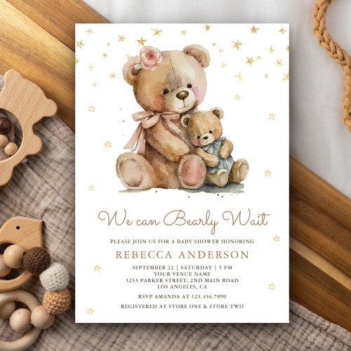 Mama Bear and Cute Baby Teddy Bear Baby Shower Invitation