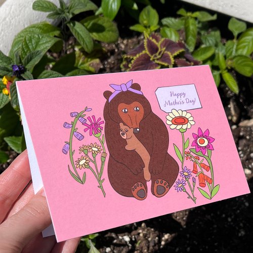 Mama Bear and Flowers Cute Mothers Day Card