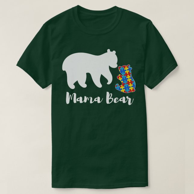 Mama Bear Autism Awareness Puzzle Piece Support Au T-Shirt (Design Front)