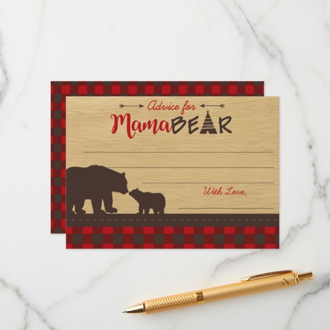 Mama Bear Baby Shower Advice for Mommy Cards (Front/Back In Situ)