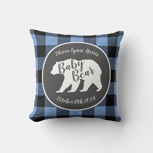 Mama Bear Baby Shower Woodland Lodge Boy Blue Throw Pillow (Front)
