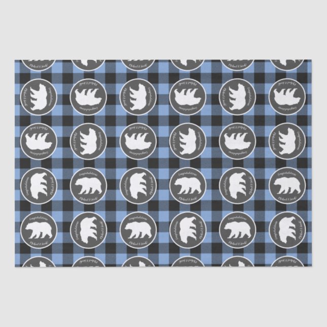 Mama Bear Baby Shower Woodland Lodge Boy Blue Tissue Paper (Front)