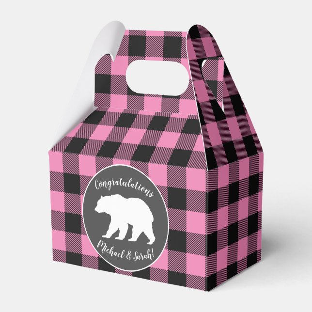 Mama Bear Baby Shower Woodland Lodge Girl Pink Favor Boxes (Front Side)