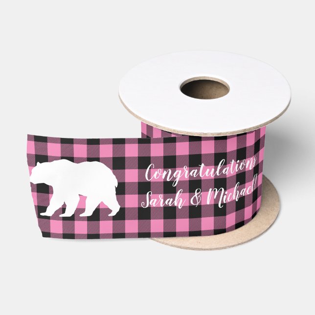 Mama Bear Baby Shower Woodland Lodge Girl Pink Satin Ribbon (Spool)