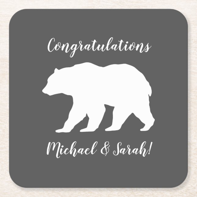 Mama Bear Baby Shower Woodland Lodge Square Paper Coaster (Front)
