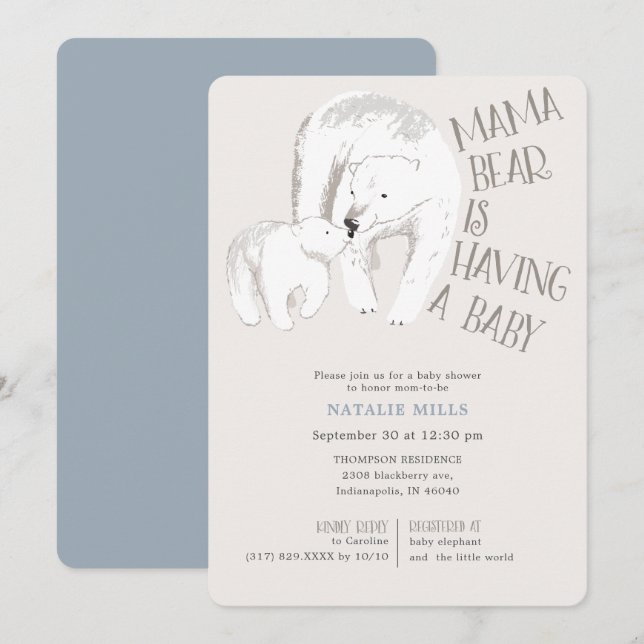 Mama Bear Blue Boy Baby Shower Invitation (Front/Back)