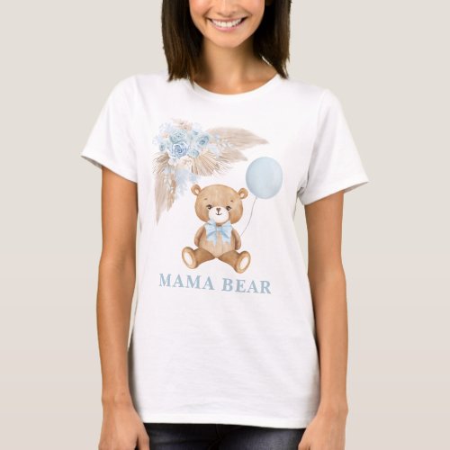 Mama Bear Boho Balloon Baby Boy Shower Gift T_Shirt