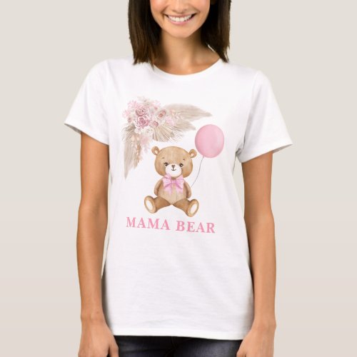 Mama Bear Boho Balloon Baby Girl Shower Gift T_Shirt