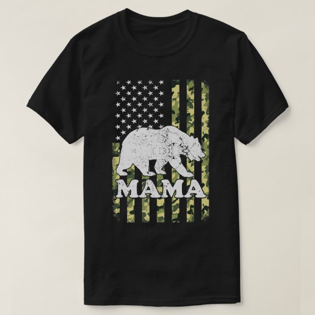 Mama Bear Camping Hiking Camouflage USA American F T-Shirt (Design Front)