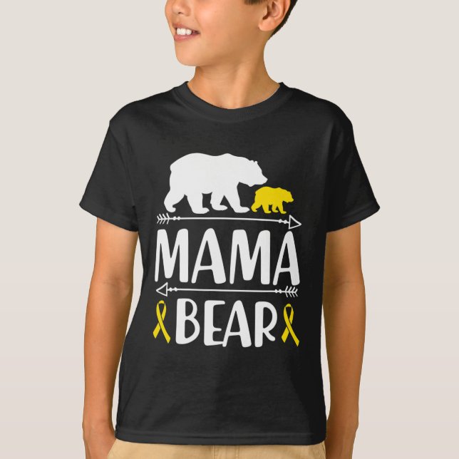 Mama Bear Childhood Cancer Awareness Mom Of A Warr T-Shirt (Front)