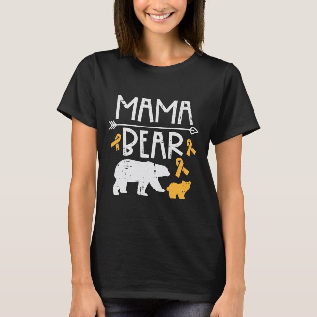 Mama Bear Childhood Cancer Ribbon Awareness Mom Mo T-Shirt (Front)