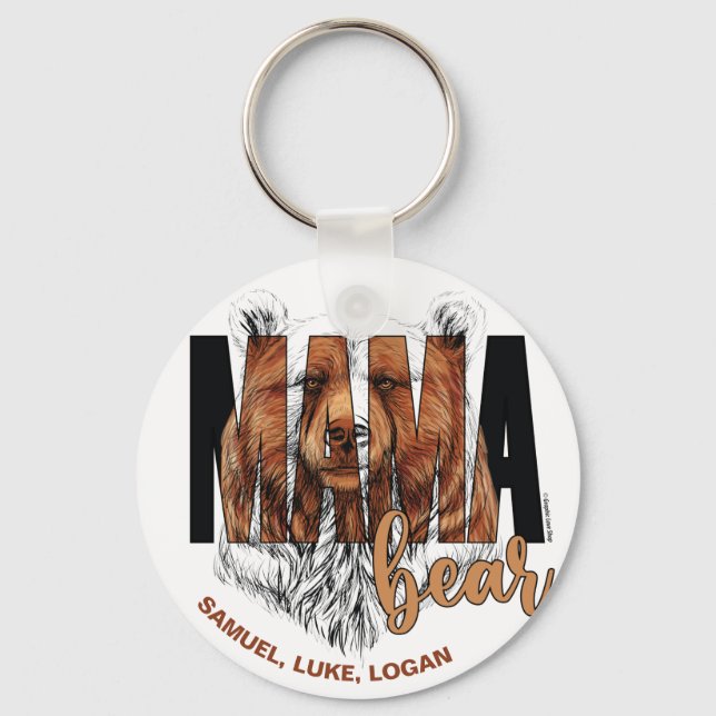 Mama Bear Children's Names Personalized Gift Keychain (Front)