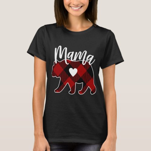 Mama Bear Christmas Buffalo Plaid Decoration T_Shirt