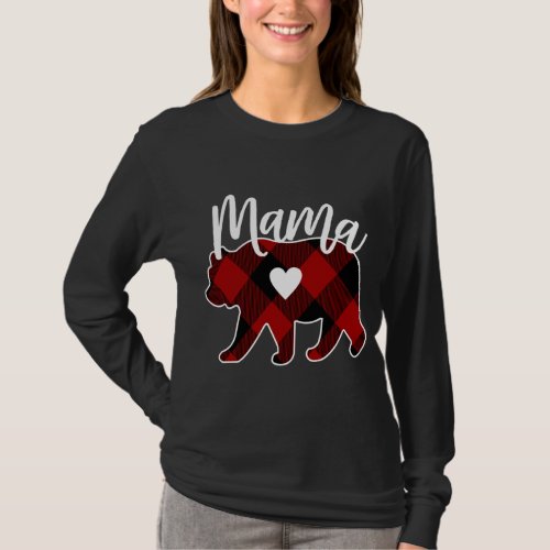 Mama Bear Christmas Buffalo Plaid Decoration T_Shirt