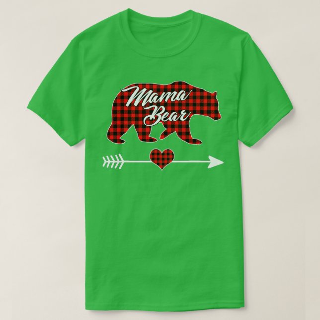 Mama Bear Christmas Pajama Red Buffalo Plaid Famil T-Shirt (Design Front)