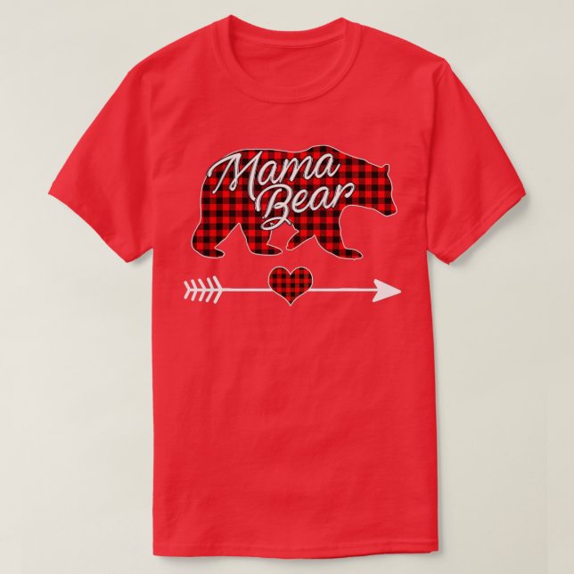 Mama Bear Christmas Pajama Red Buffalo Plaid Famil T-Shirt (Design Front)