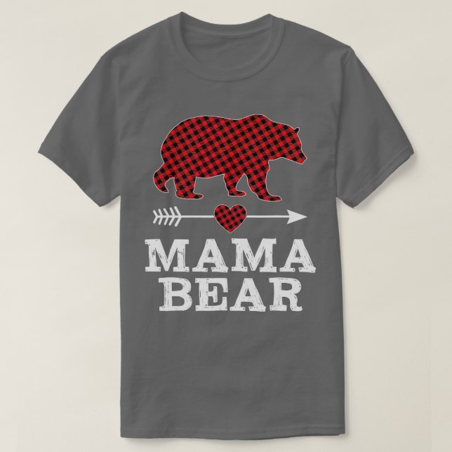 Mama Bear Christmas Pajama Red Buffalo Plaid Famil T-Shirt (Design Front)