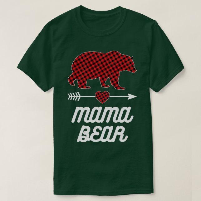 Mama Bear Christmas Pajama Red Buffalo Plaid Famil T-Shirt (Design Front)