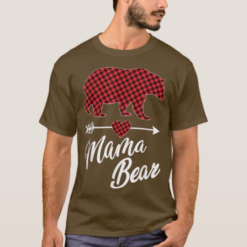 Mama Bear Christmas Pajama Red Buffalo Plaid Famil T_Shirt