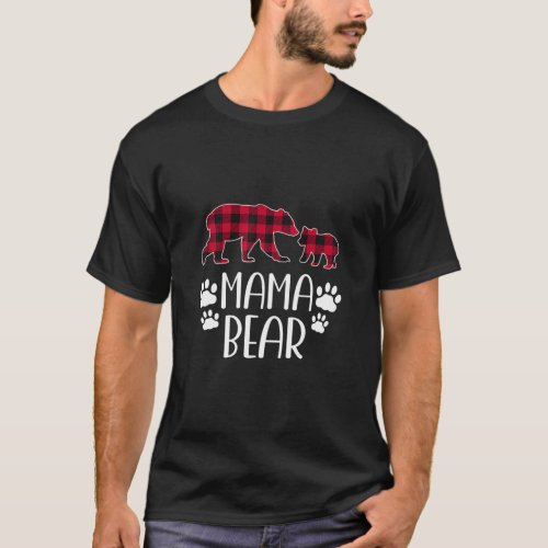 Mama Bear Christmas Pajama Red Buffalo Plaid Mothe T_Shirt