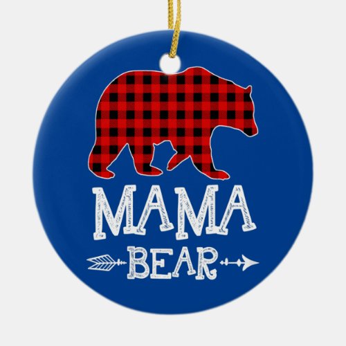 Mama Bear Christmas Pajama Red Plaid Buffalo Ceramic Ornament